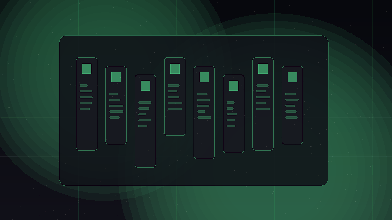 Modular rack of illuminated plug-in cartridges connected to a dark agent chassis.