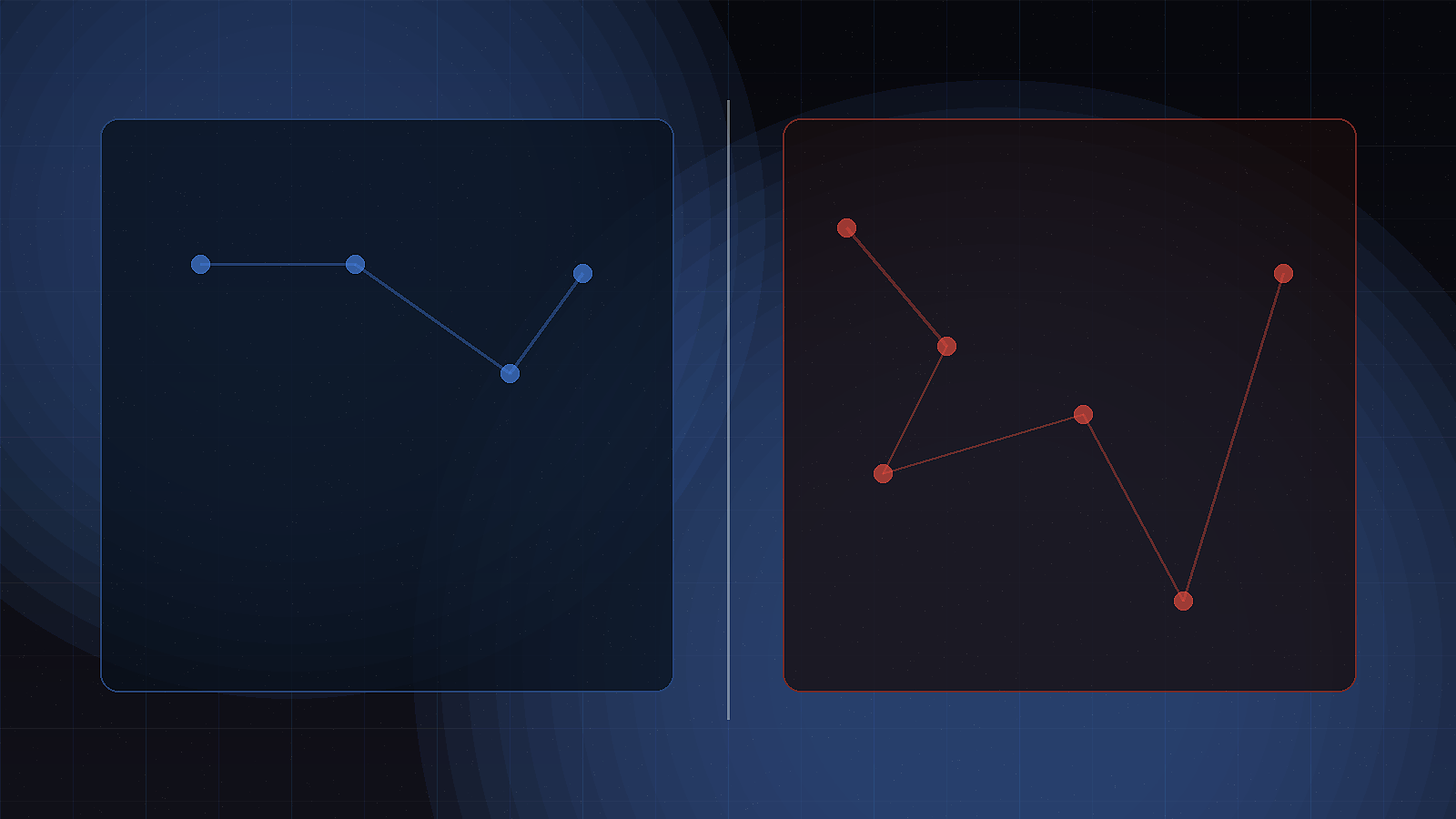 Split blueprint showing a clean architecture plan diverging from messy live telemetry.