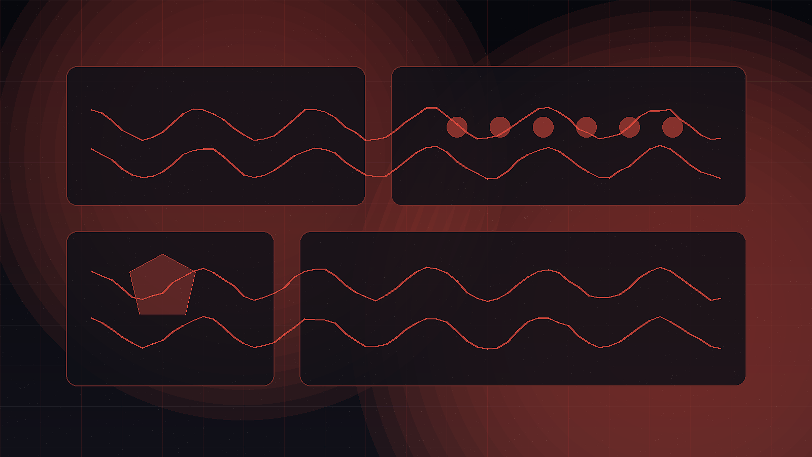Command-center dashboard with telemetry traces, alert beacons, and agent process nodes.